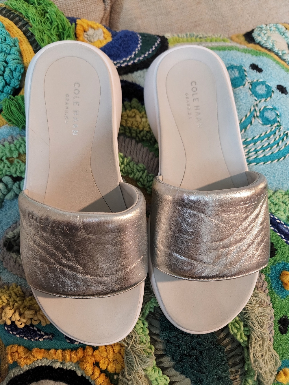 Cole Haan Metallic Silver Slide Sandals